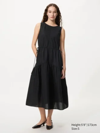 Vestito a balze in misto lino da donna
