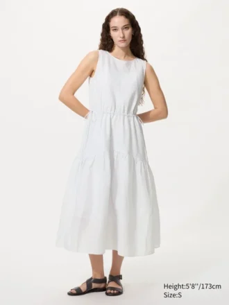 Vestito a balze in misto lino da donna | A righe