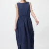 Vestito a balze in misto lino da donna | A righe