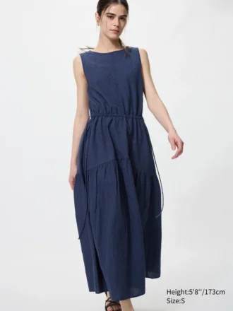 Vestito a balze in misto lino da donna | A righe