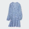 Vestito corto da donna con stampa, scollo a V e maniche a manica lunga Vestito corto da donna con stampa, scollo a V e maniche a manica lunga
