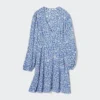 Vestito corto da donna con stampa, scollo a V e maniche a manica lunga