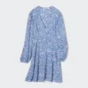 Vestito corto da donna con stampa, scollo a V e maniche a manica lunga