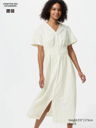 Vestito da donna in misto lino con scollo a V | A righe