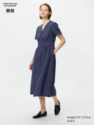 Vestito da donna in misto lino con scollo a V | A righe