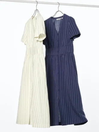 Vestito da donna in misto lino con scollo a V | A righe