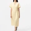Vestito da donna in misto lino con scollo a V | Maniche a pantaloncini Vestito da donna in misto lino con scollo a V | Maniche a pantaloncini