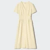 Vestito da donna in misto lino con scollo a V | Maniche a pantaloncini Vestito da donna in misto lino con scollo a V | Maniche a pantaloncini