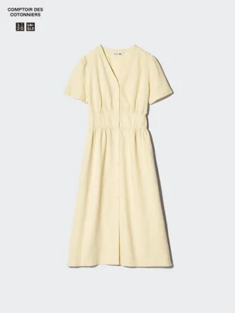 Vestito da donna in misto lino con scollo a V | Maniche a pantaloncini